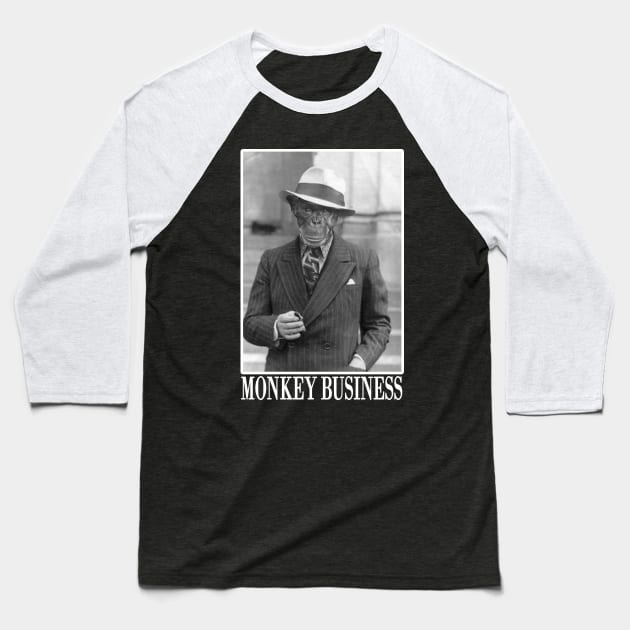 Monkey Business White Text Baseball T-Shirt by The Loveshack